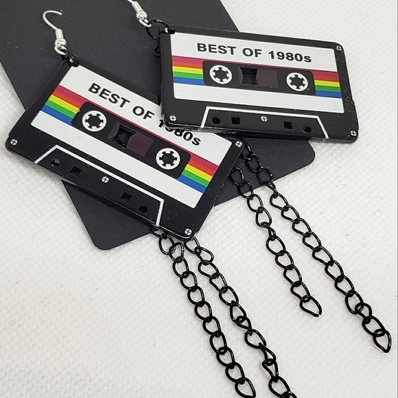 Handmade Jewelry - Handmade Best of 1980s Retro Cassette Tape Dangle Earrings